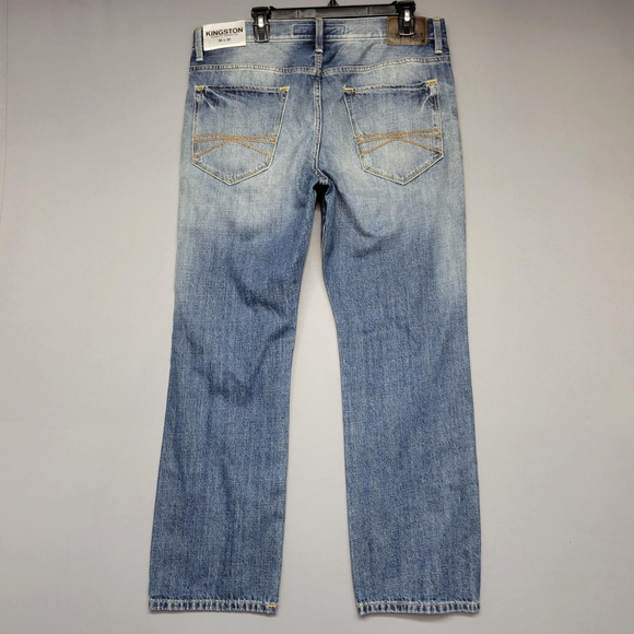 Express Kingston Jeans Mens 36x30 Blue Distressed Straight Leg Classic Fit Denim - Picture 15 of 16